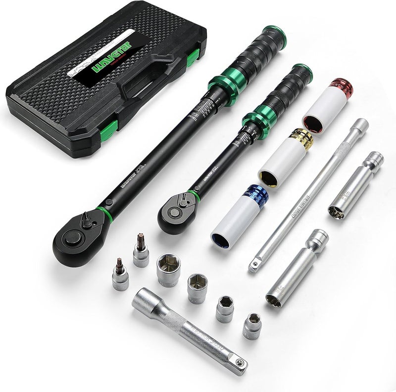 VETOR Torque Wrench Set 5-45ft lb(3/8),15-165Ft.lb, with 15PCS Hex Sockets, Spark Plug, Extensions for Automotive, Motorcycle, Industrial Maintenance - Image 1